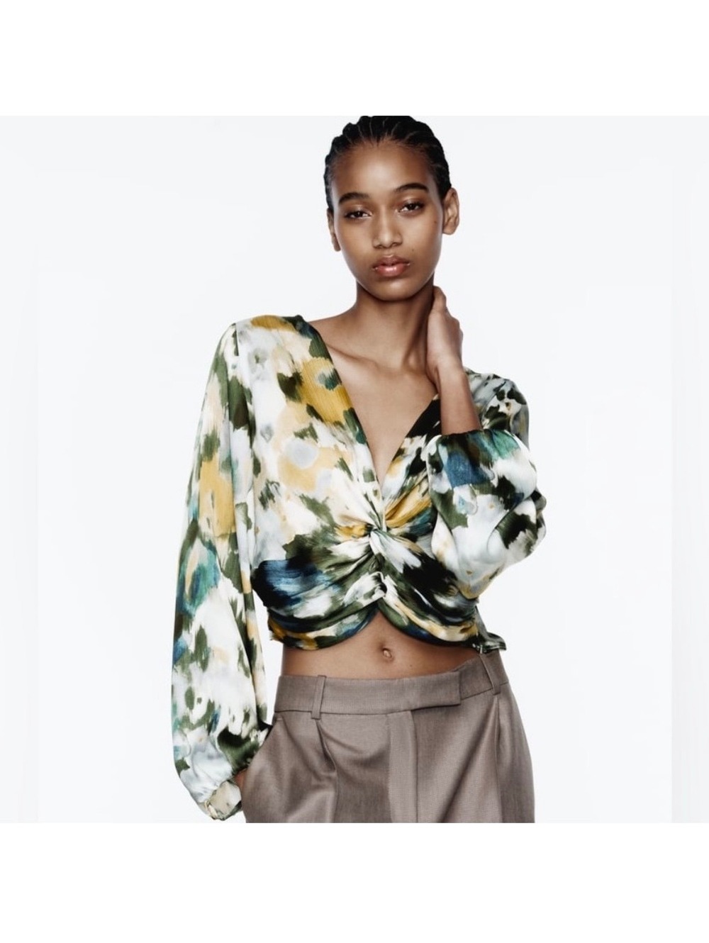 ZARA semi sheer crop top with water colors